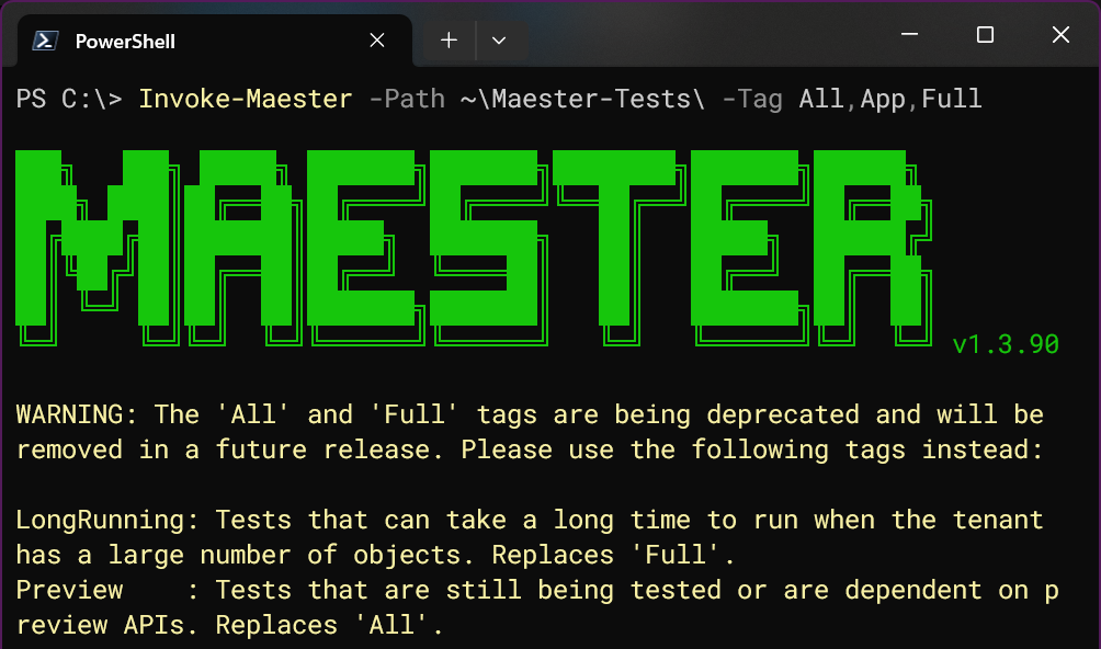 WARNING: The &#39;All&#39; and &#39;Full&#39; tags are being deprecated and will be removed in a future release. Please use the following tags instead...